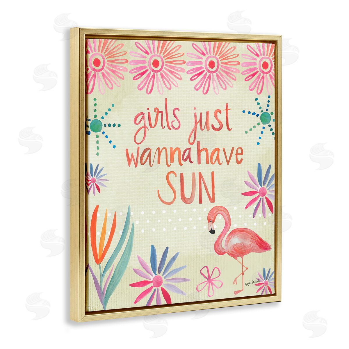 Katie Doucette Girls Wanna Have Sun Tropical Summer Floral Pattern Gold Floating Frame Canvas Wall Art Print