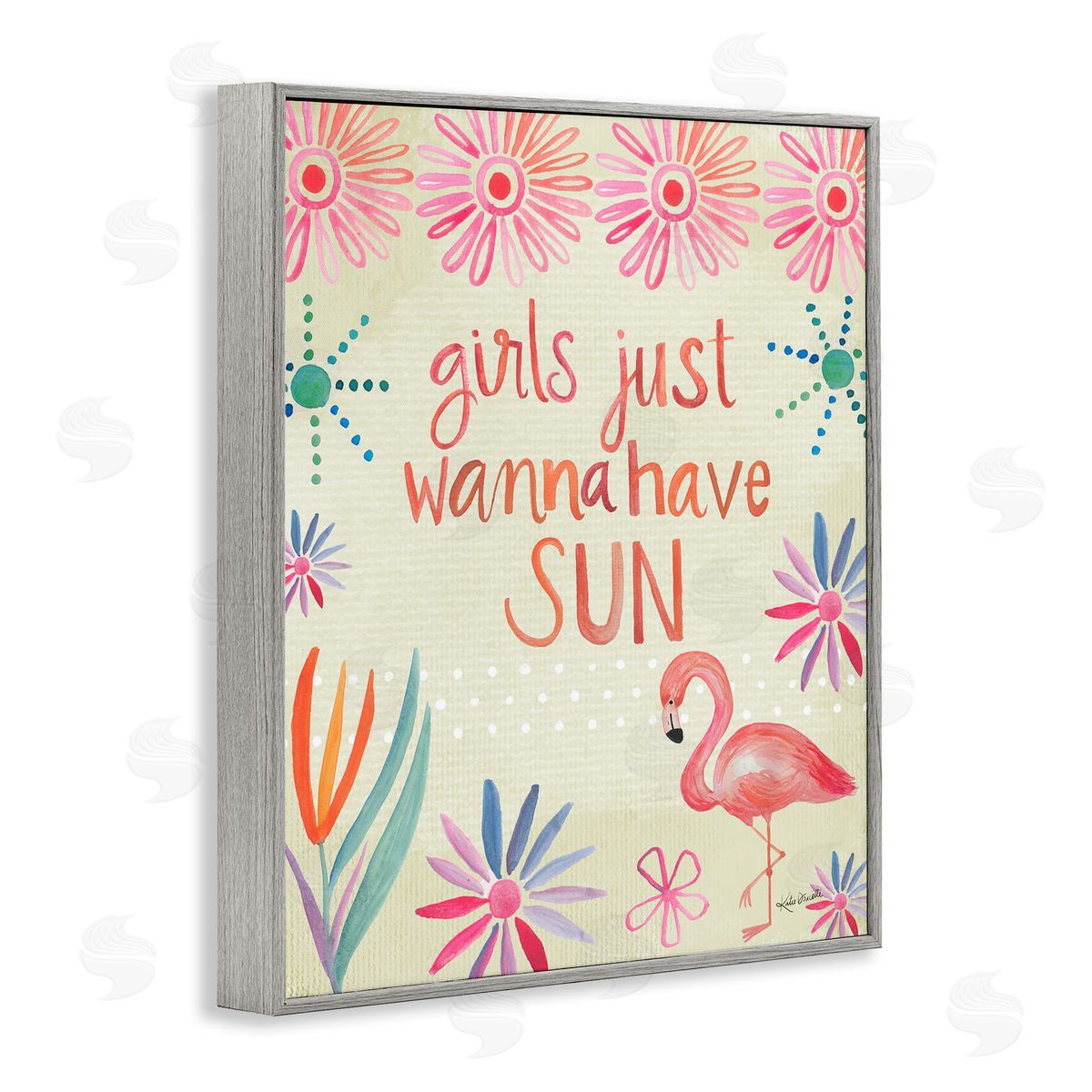 Katie Doucette Girls Wanna Have Sun Tropical Summer Floral Pattern Gray Framed Giclee Wall Art Print