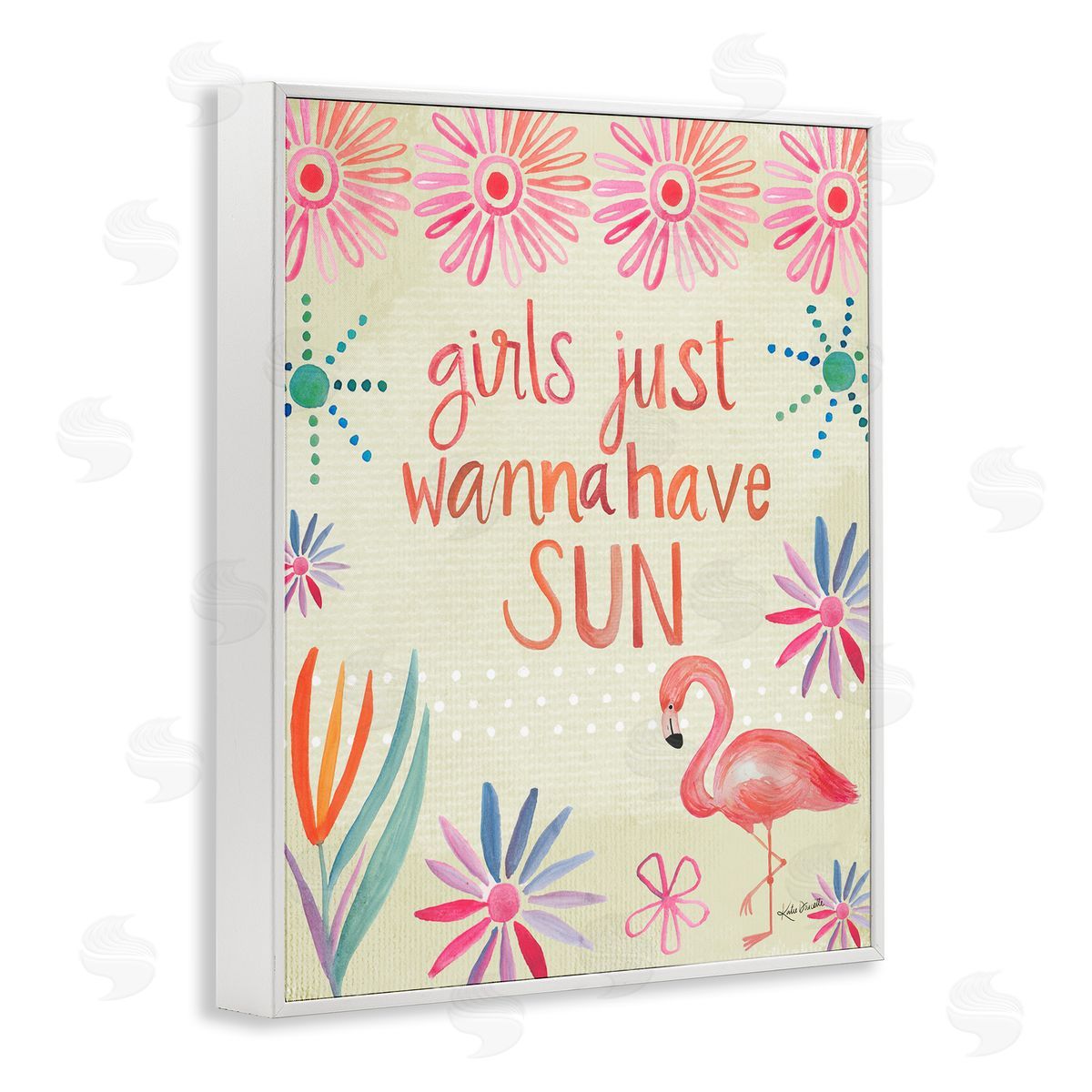 Katie Doucette Girls Wanna Have Sun Tropical Summer Floral Pattern White Framed Giclee Wall Art Print