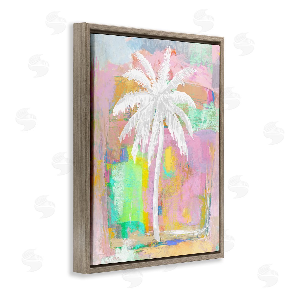 Kristen Drew Pastel Palm Tree Tropical Layered Brush Strokes Brown Floating Frame Canvas Wall Art Print