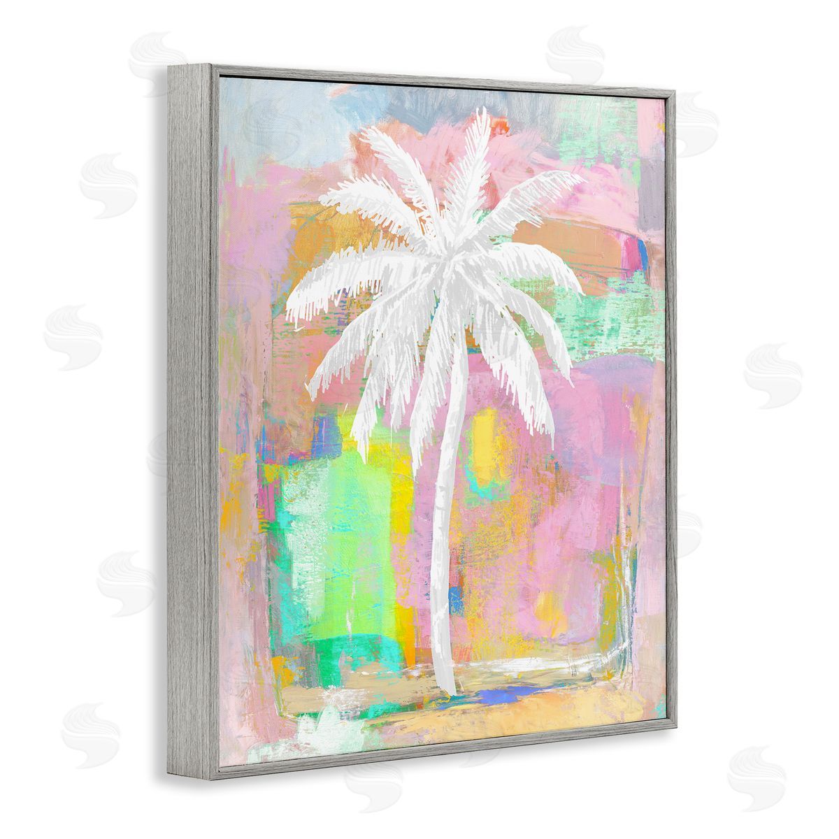 Kristen Drew Pastel Palm Tree Tropical Layered Brush Strokes Gray Framed Giclee Wall Art Print