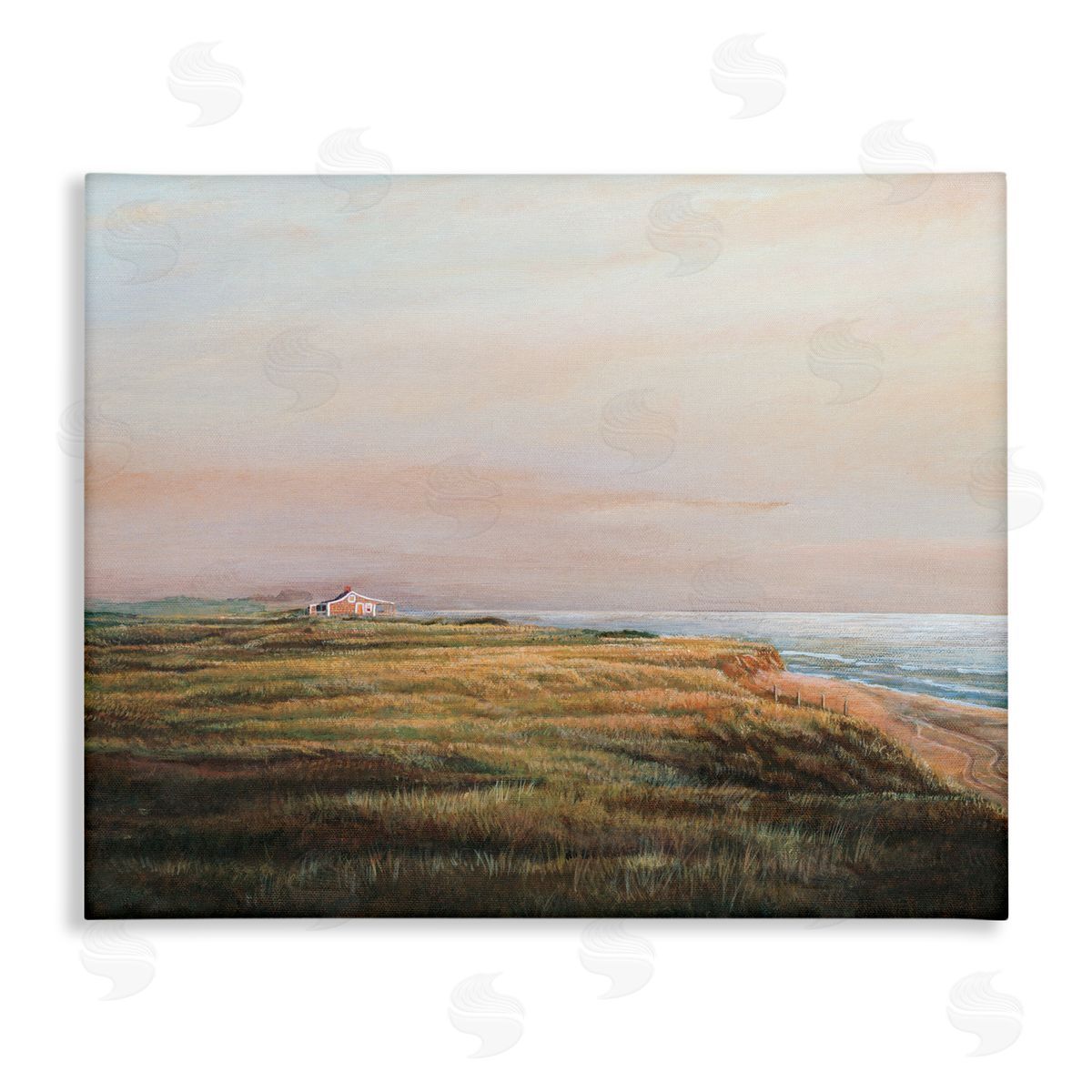 Tom Mielko Distant Seaside Cottage Rural Beach Ocean View  Stretched Canvas Wall Art Print