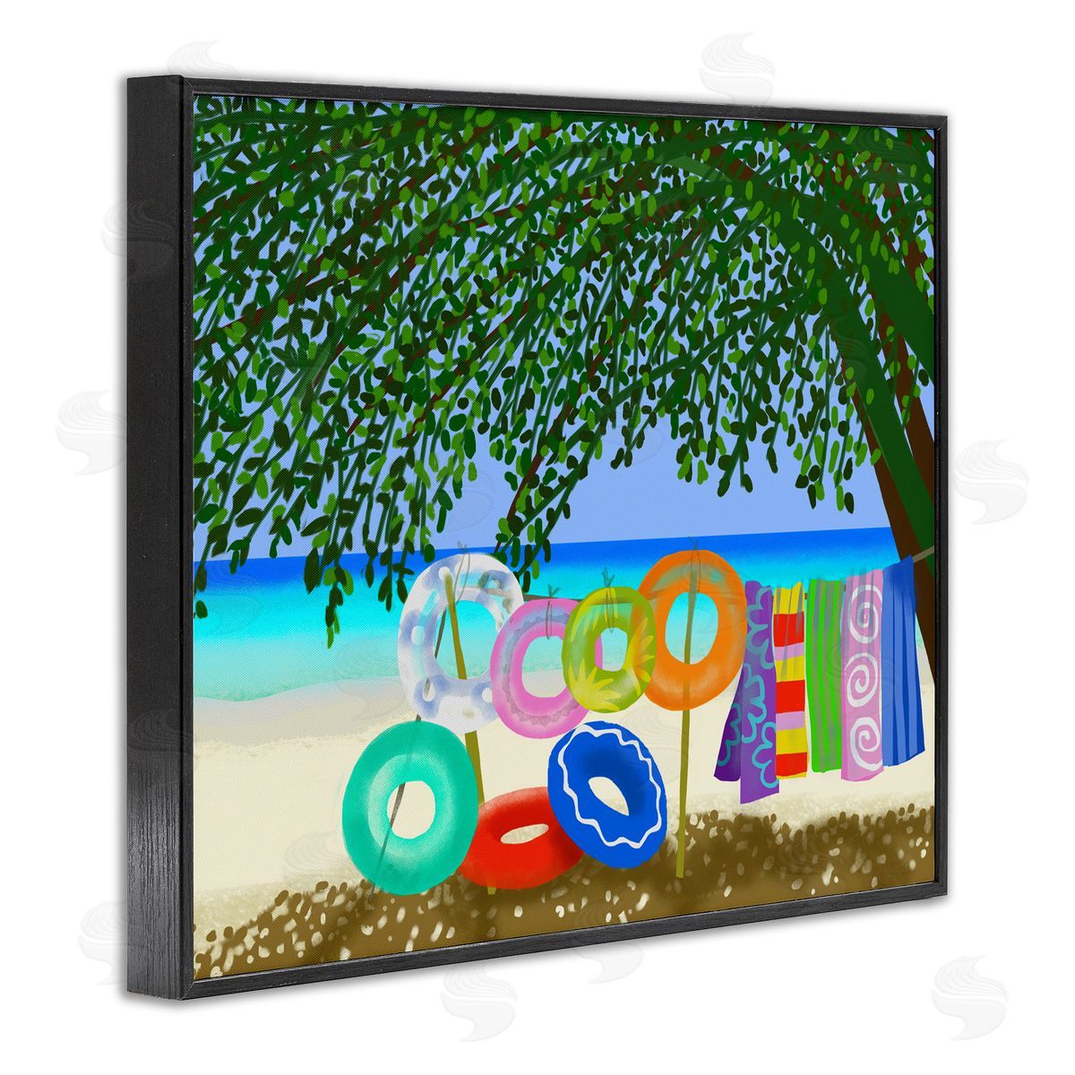 Maret Hensick Bold Beach Floats Overhanging Tree Coastal Shoreline Black Framed Giclee Wall Art Print