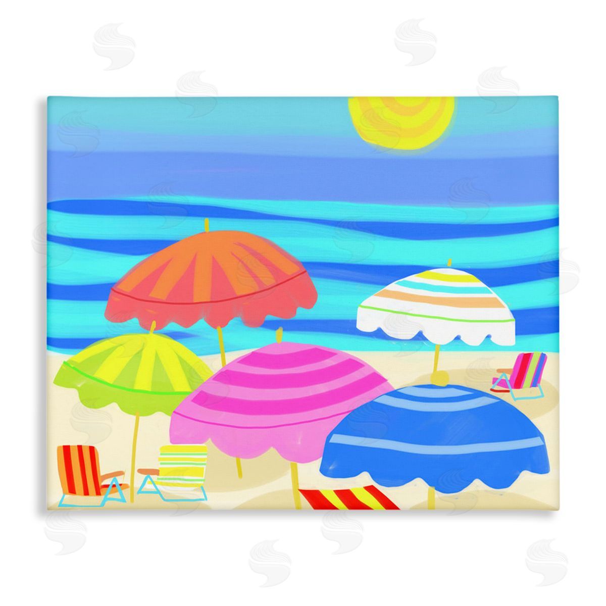 Maret Hensick Vibrant Sun Umbrellas Summer Beach Shore Scene Stretched Canvas Wall Art Print