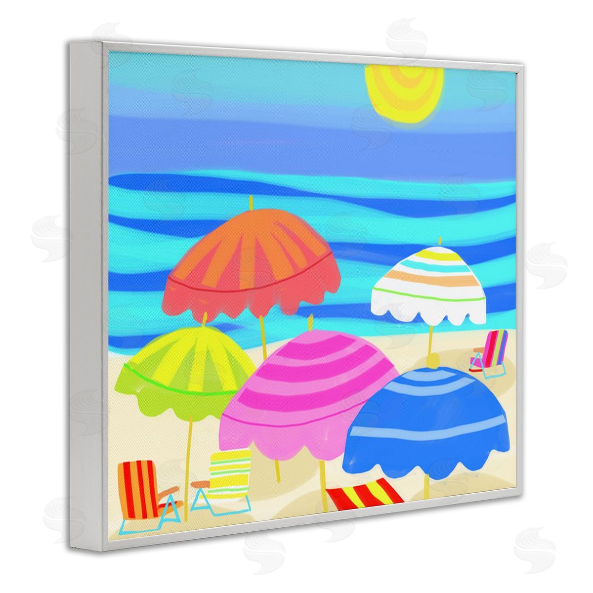 Maret Hensick Vibrant Sun Umbrellas Summer Beach Shore Scene White Framed Giclee Wall Art Print