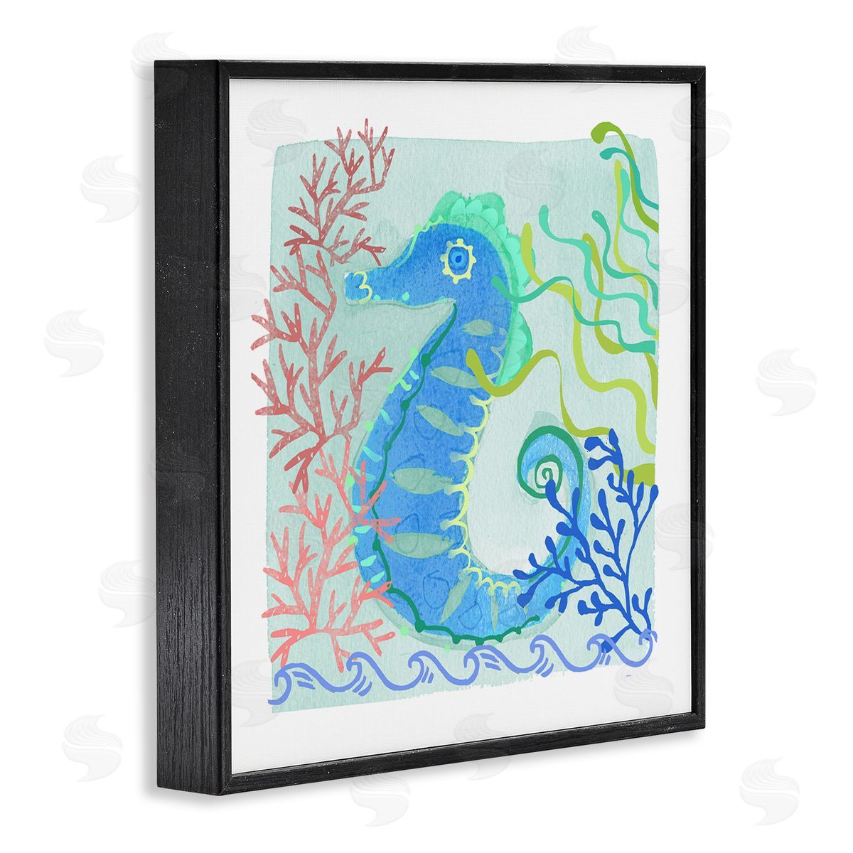 Maret Hensick Funky Seahorse Portrait Layered Sea Life Botanicals Black Framed Glicee Wall Art Print