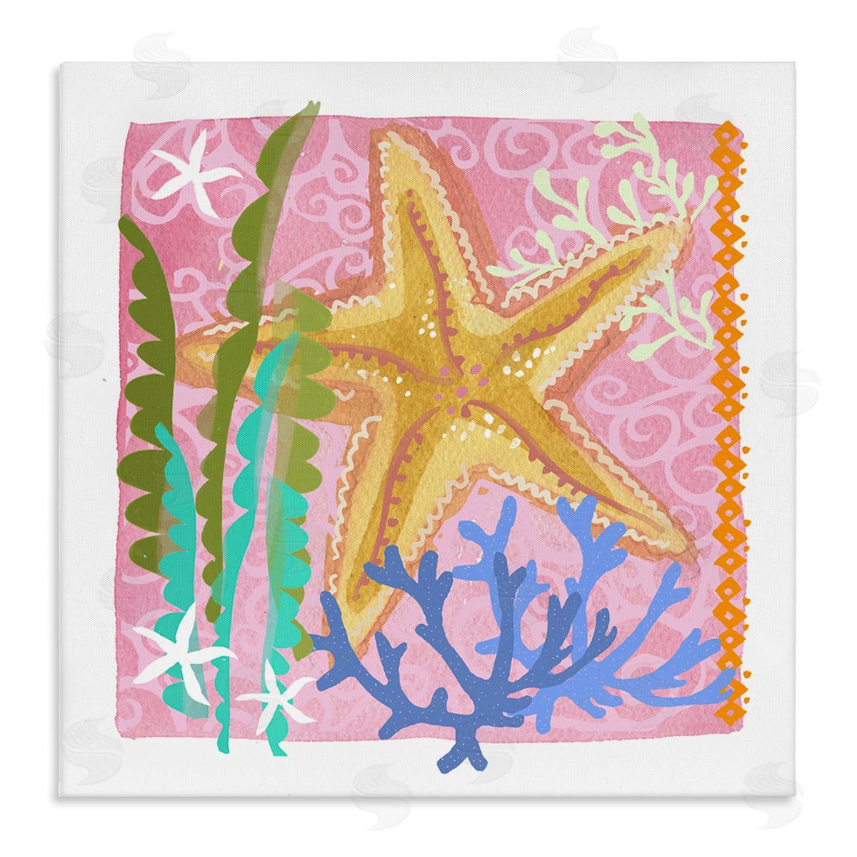 Maret Hensick Bold Sea Life Starfish Botanical Pattern Design Stretched Canvas Wall Art Print