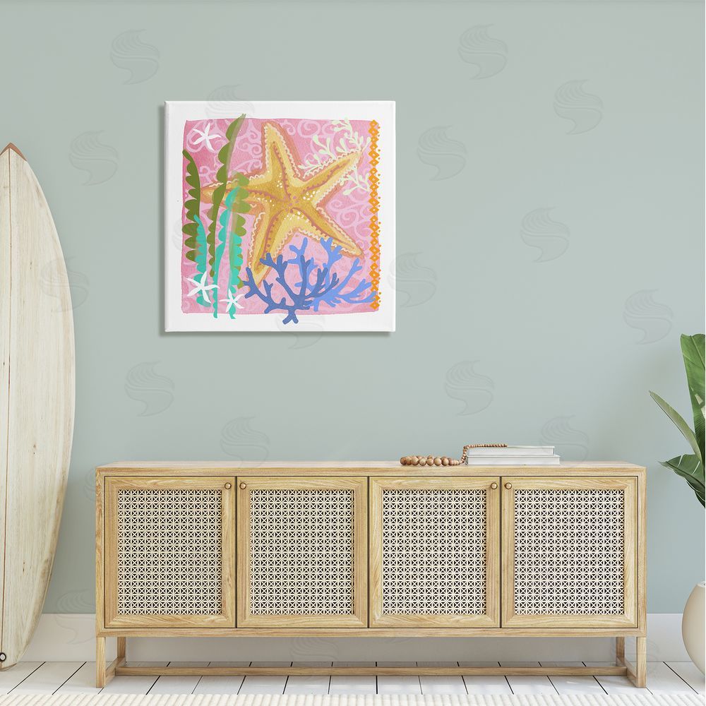 Maret Hensick Bold Sea Life Starfish Botanical Pattern Design Canvas Wall Art in Room