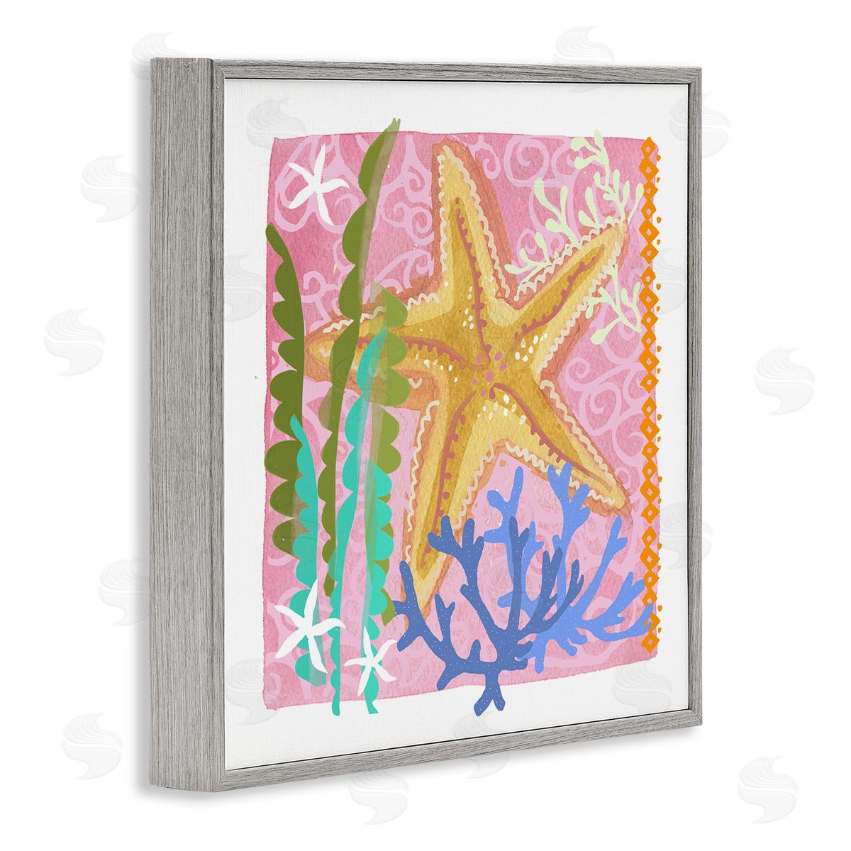 Maret Hensick Bold Sea Life Starfish Botanical Pattern Design Gray Framed Glicee Wall Art Print