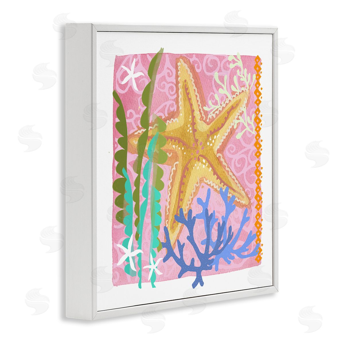 Maret Hensick Bold Sea Life Starfish Botanical Pattern Design White Framed Glicee Wall Art Print