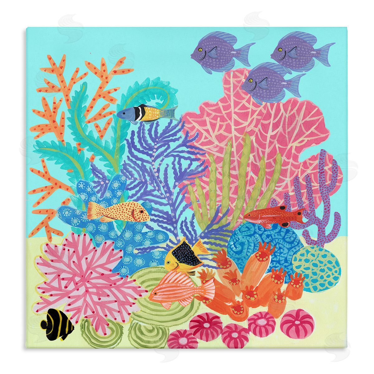 Maret Hensick Bold Coral Reef Underwater Patterned Fish Shapes  Stretched Canvas Wall Art Print