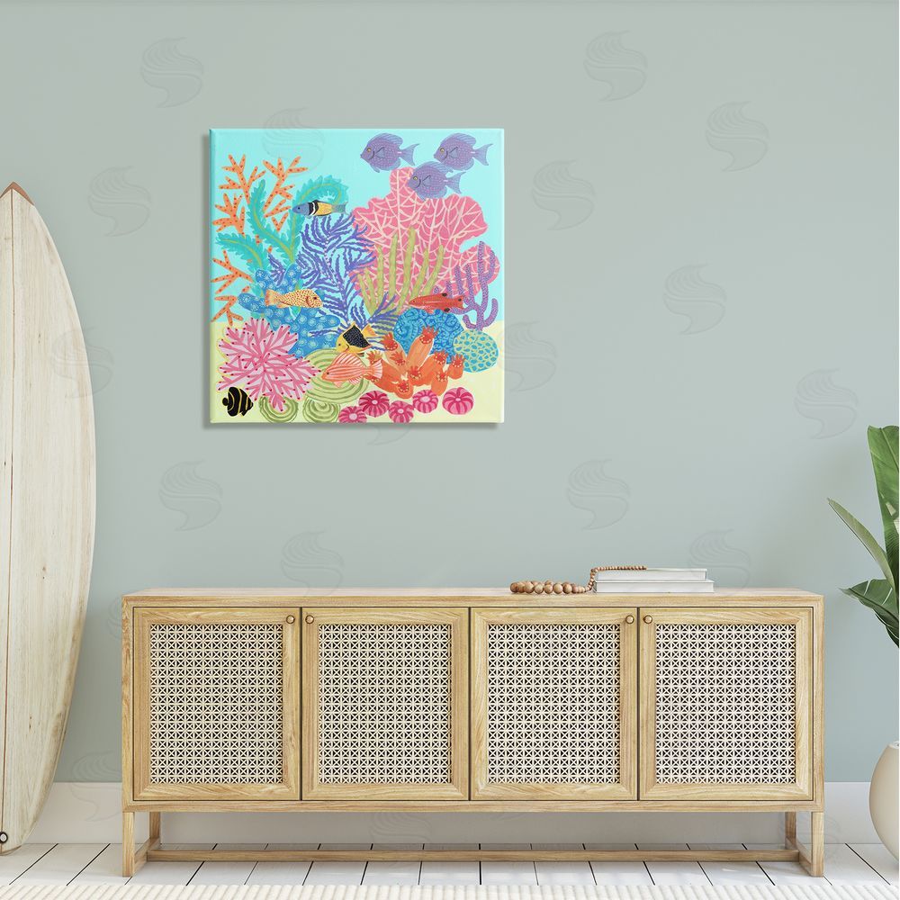 Maret Hensick Bold Coral Reef Underwater Patterned Fish Shapes  Canvas Wall Art in Room