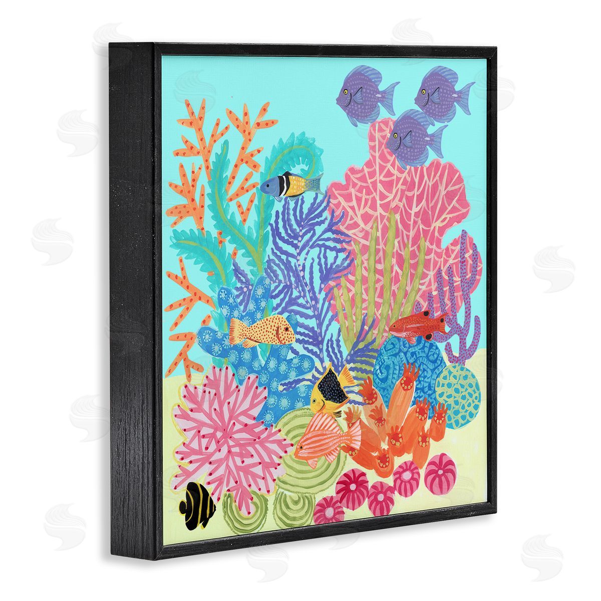 Maret Hensick Bold Coral Reef Underwater Patterned Fish Shapes  Black Framed Glicee Wall Art Print