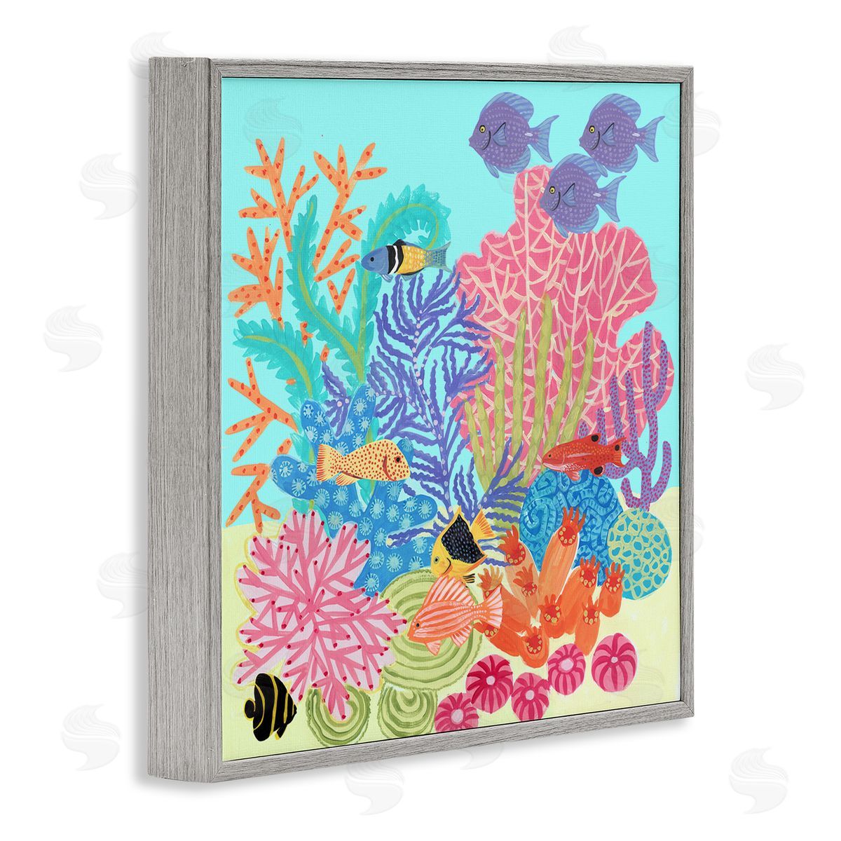 Maret Hensick Bold Coral Reef Underwater Patterned Fish Shapes  Gray Framed Glicee Wall Art Print