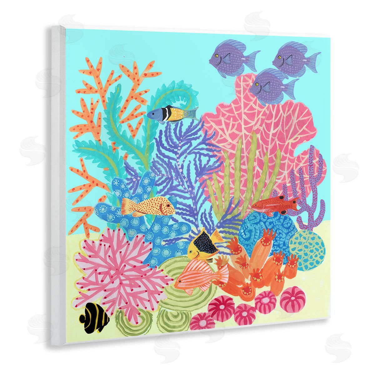 Maret Hensick Bold Coral Reef Underwater Patterned Fish Shapes  Wooden Wall Plaque Art Print