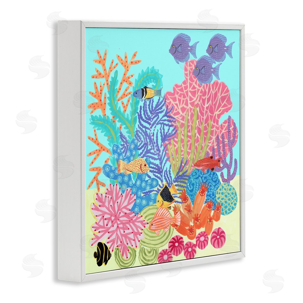 Maret Hensick Bold Coral Reef Underwater Patterned Fish Shapes  White Framed Glicee Wall Art Print