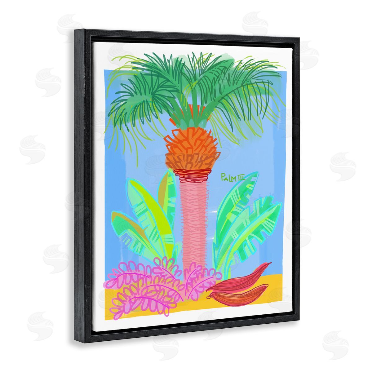 Maret Hensick Tropical Palm Tree Botanicals Summer Beach Day Black Floating Frame Canvas Wall Art Print