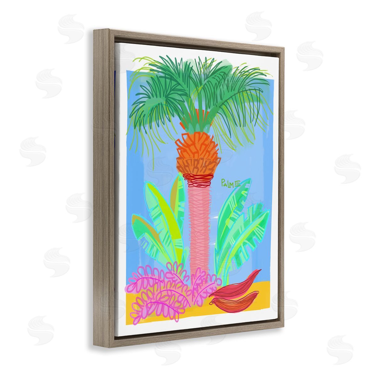 Maret Hensick Tropical Palm Tree Botanicals Summer Beach Day Brown Floating Frame Canvas Wall Art Print
