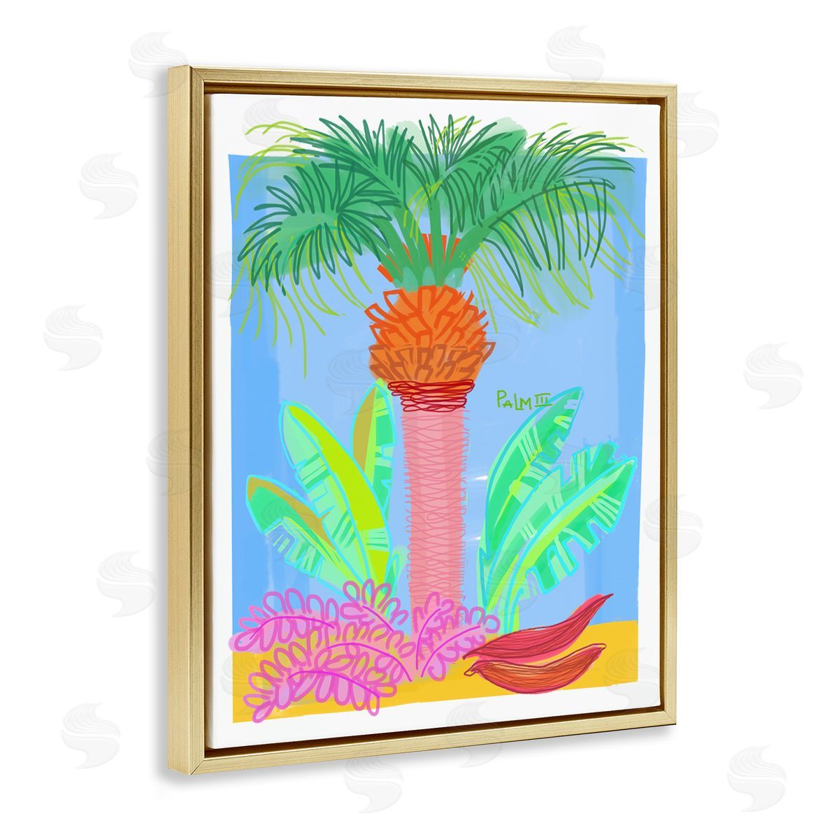 Maret Hensick Tropical Palm Tree Botanicals Summer Beach Day Gold Floating Frame Canvas Wall Art Print