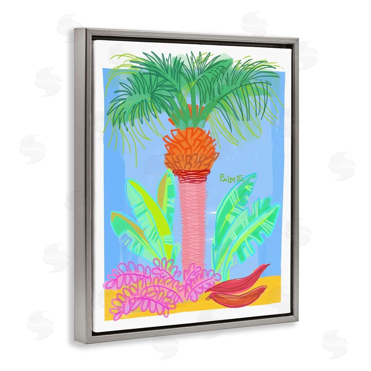 Maret Hensick Tropical Palm Tree Botanicals Summer Beach Day Gray Floating Frame Canvas Wall Art Print
