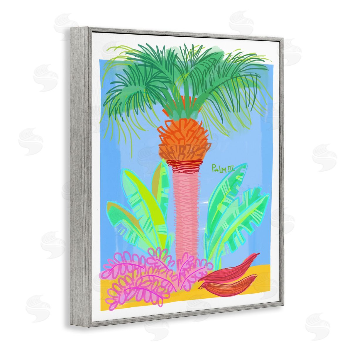 Maret Hensick Tropical Palm Tree Botanicals Summer Beach Day Gray Framed Giclee Wall Art Print