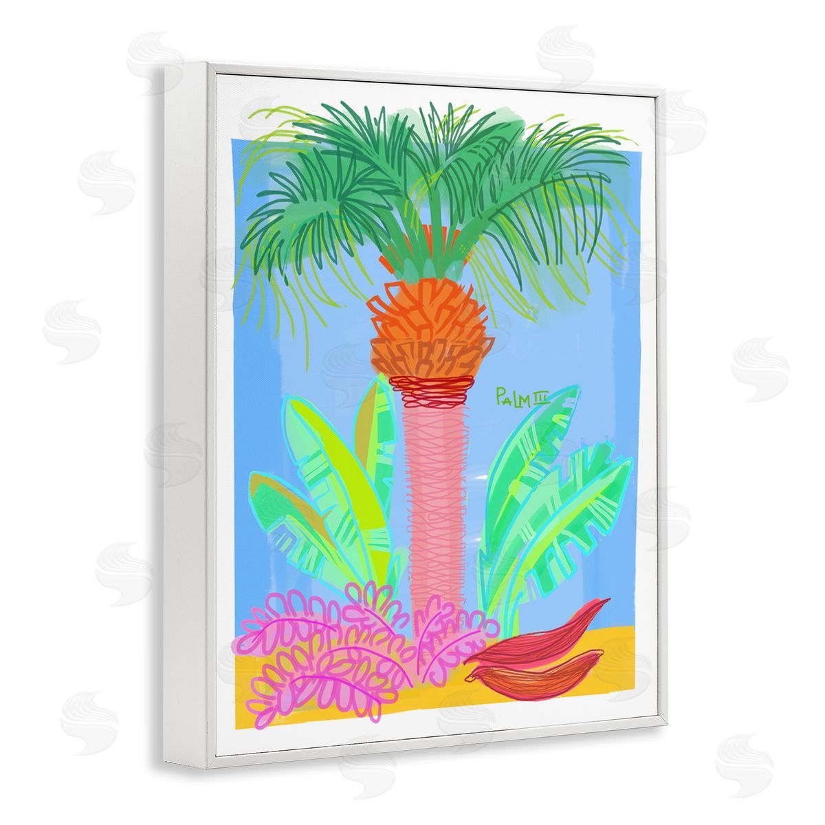 Maret Hensick Tropical Palm Tree Botanicals Summer Beach Day White Framed Giclee Wall Art Print