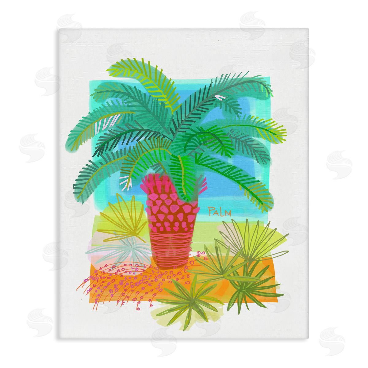 Maret Hensick Tropical Palm Plant Leaves Whimsical Summer Botanicals Stretched Canvas Wall Art Print
