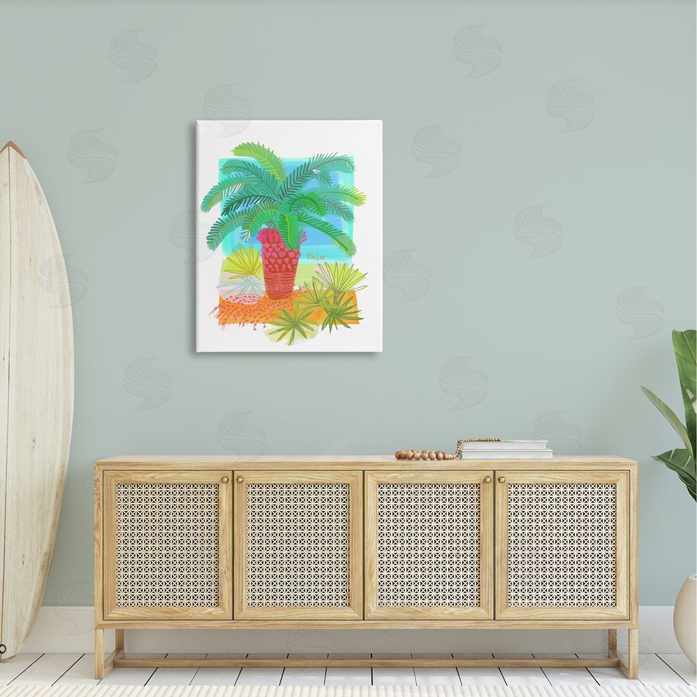 Maret Hensick Tropical Palm Plant Leaves Whimsical Summer Botanicals Canvas Wall Art Print in Room