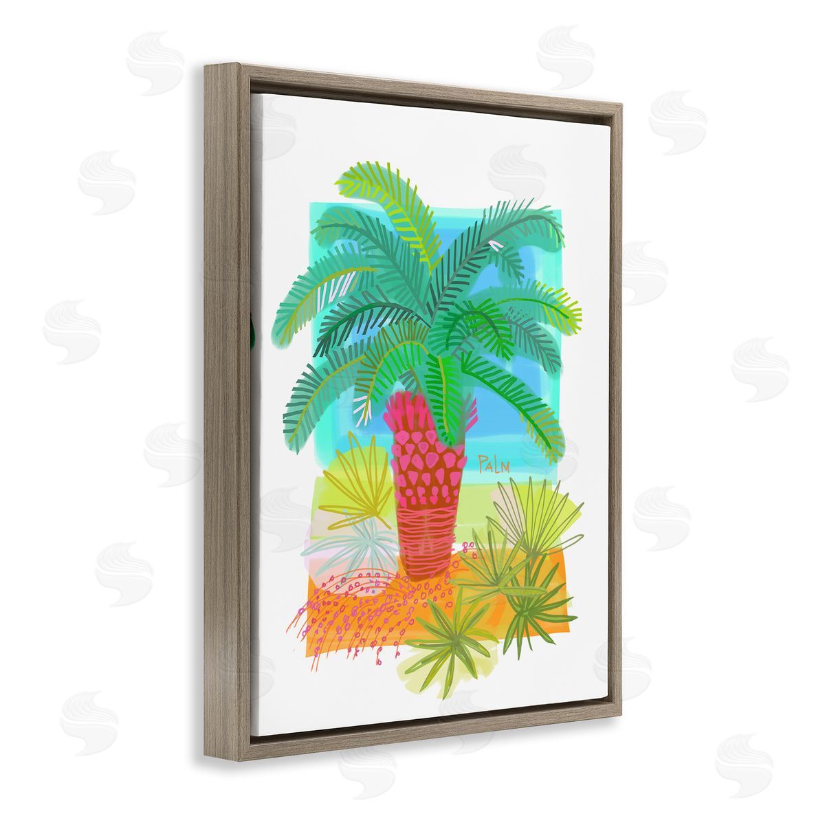 Maret Hensick Tropical Palm Plant Leaves Whimsical Summer Botanicals Brown Floating Frame Canvas Wall Art Print