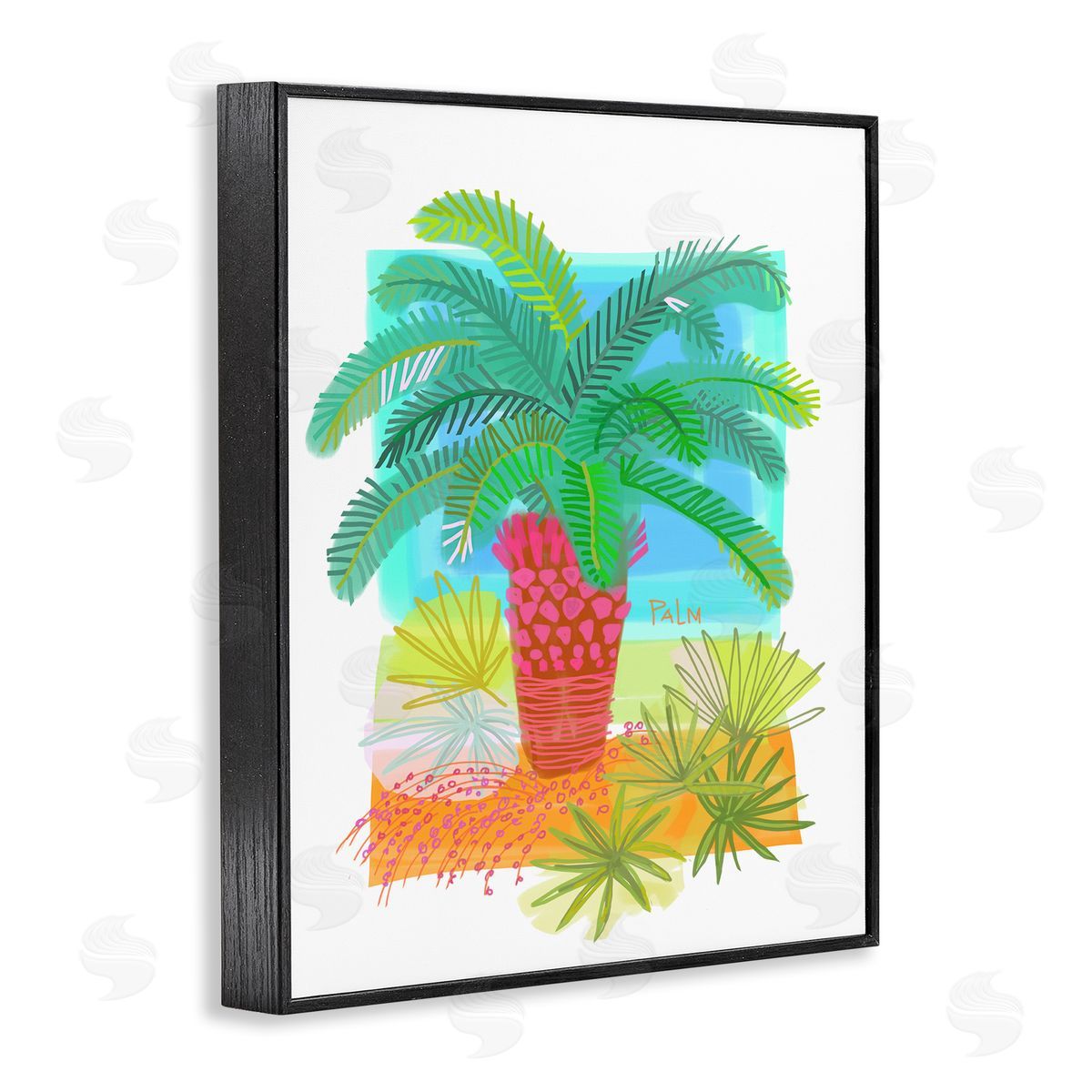 Maret Hensick Tropical Palm Plant Leaves Whimsical Summer Botanicals Black Framed Giclee Wall Art Print