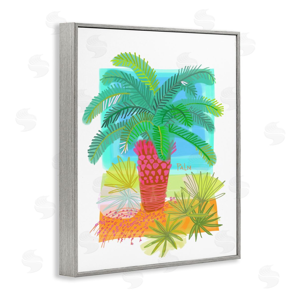 Maret Hensick Tropical Palm Plant Leaves Whimsical Summer Botanicals Gray Framed Giclee Wall Art Print