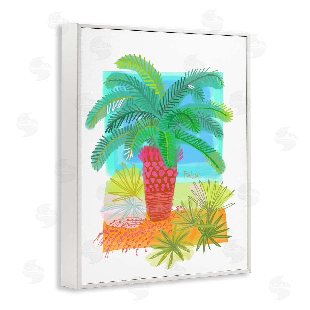 Maret Hensick Tropical Palm Plant Leaves Whimsical Summer Botanicals White Framed Giclee Wall Art Print