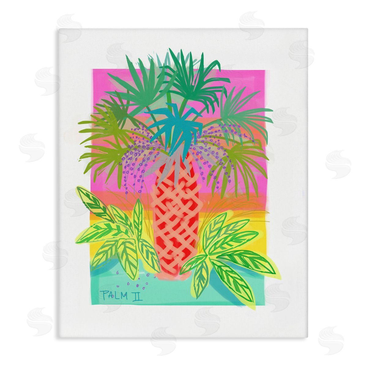Maret Hensick Neon Palm Tree Botanicals Tropical Coastal Leaves Stretched Canvas Wall Art Print