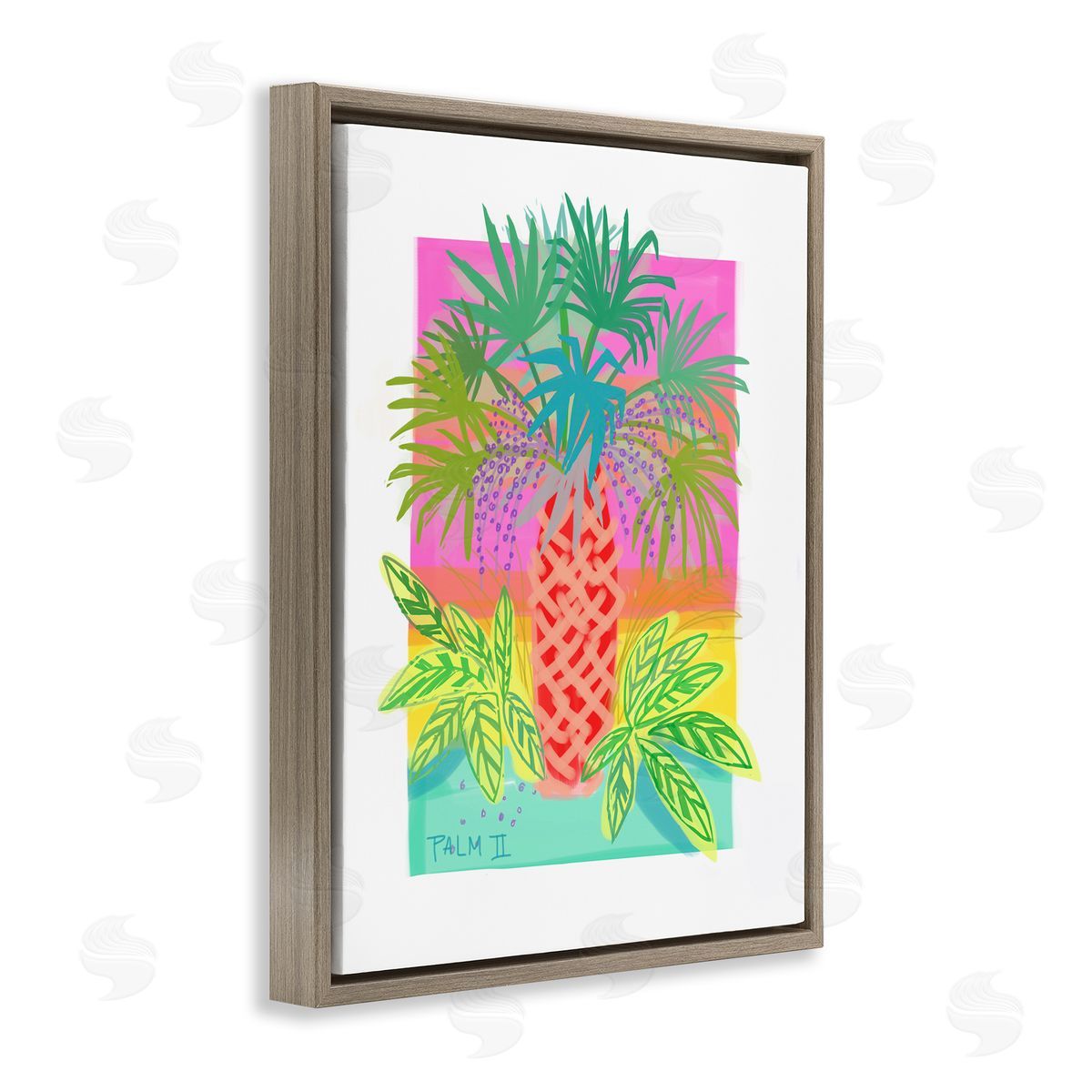 Maret Hensick Neon Palm Tree Botanicals Tropical Coastal Leaves Brown Floating Frame Canvas Wall Art Print