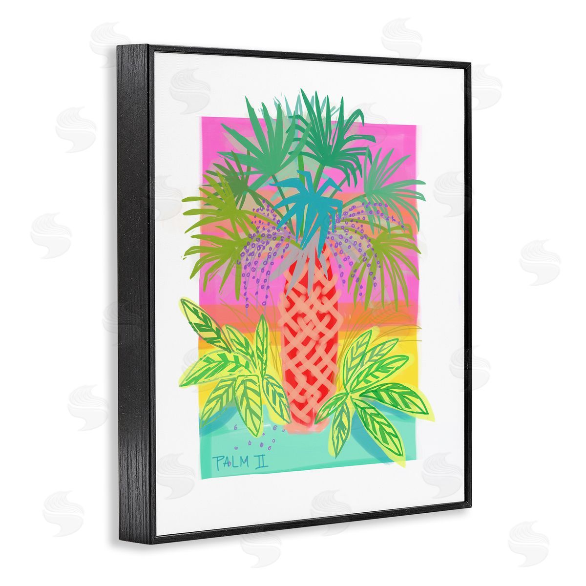Maret Hensick Neon Palm Tree Botanicals Tropical Coastal Leaves Black Framed Giclee Wall Art Print