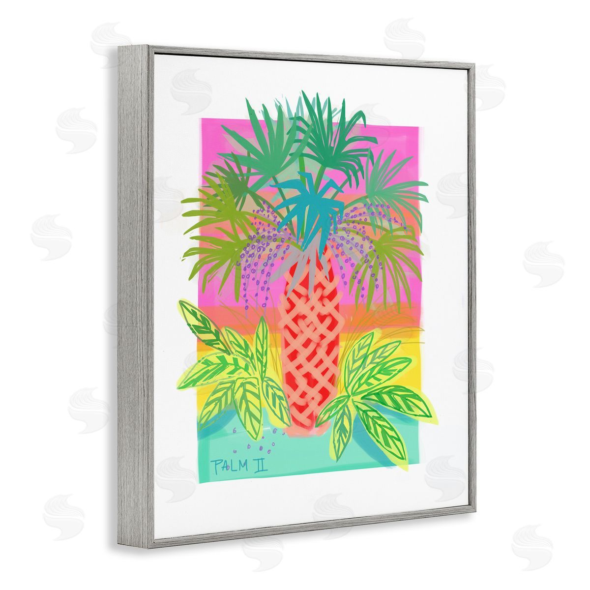 Maret Hensick Neon Palm Tree Botanicals Tropical Coastal Leaves Gray Framed Giclee Wall Art Print