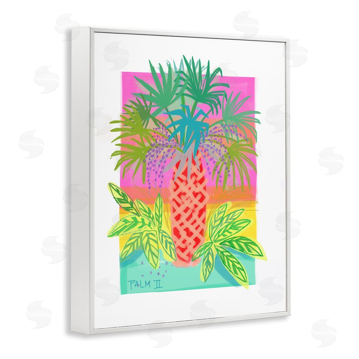 Maret Hensick Neon Palm Tree Botanicals Tropical Coastal Leaves White Framed Giclee Wall Art Print