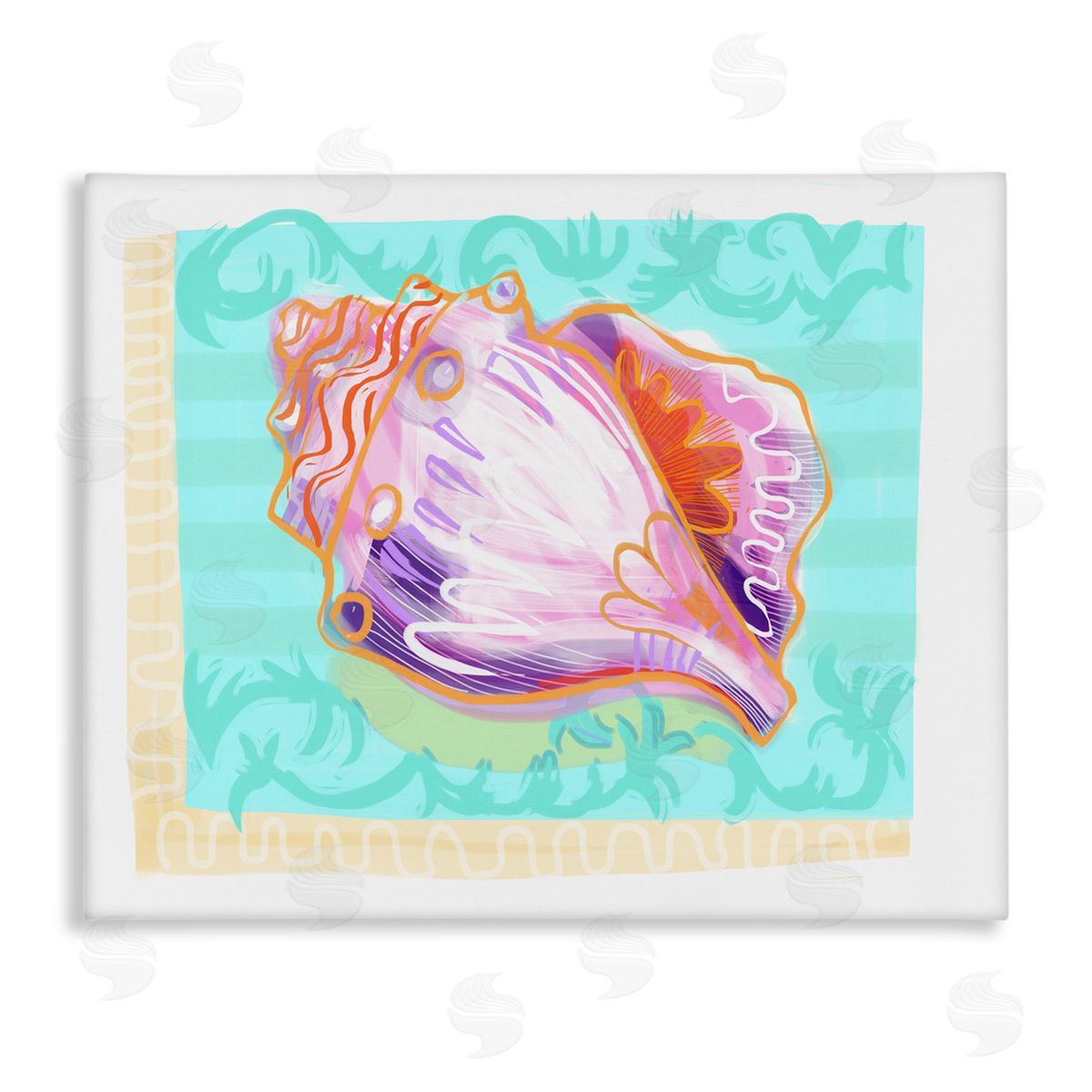 Maret Hensick Patterned Conch Seashell Illustration Nautical Sea Life Stretched Canvas Wall Art Print