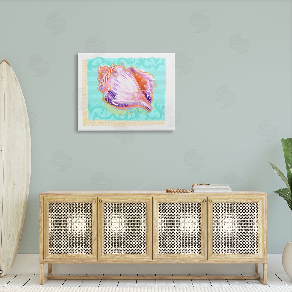 Maret Hensick Patterned Conch Seashell Illustration Nautical Sea Life Canvas Wall Art Print in Room
