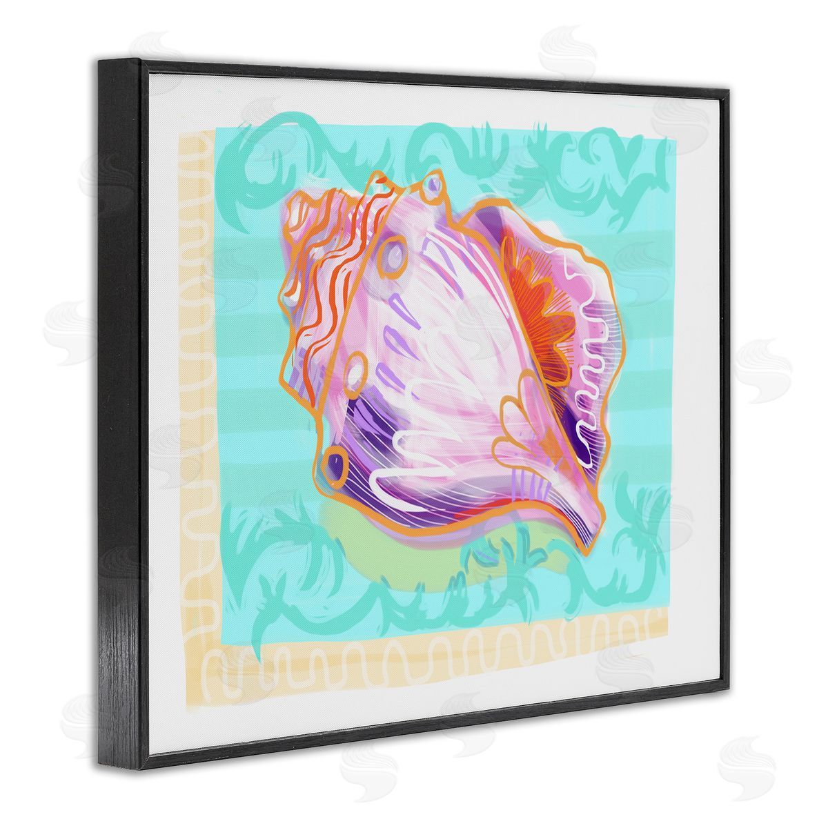 Maret Hensick Patterned Conch Seashell Illustration Nautical Sea Life Black Framed Giclee Wall Art Print