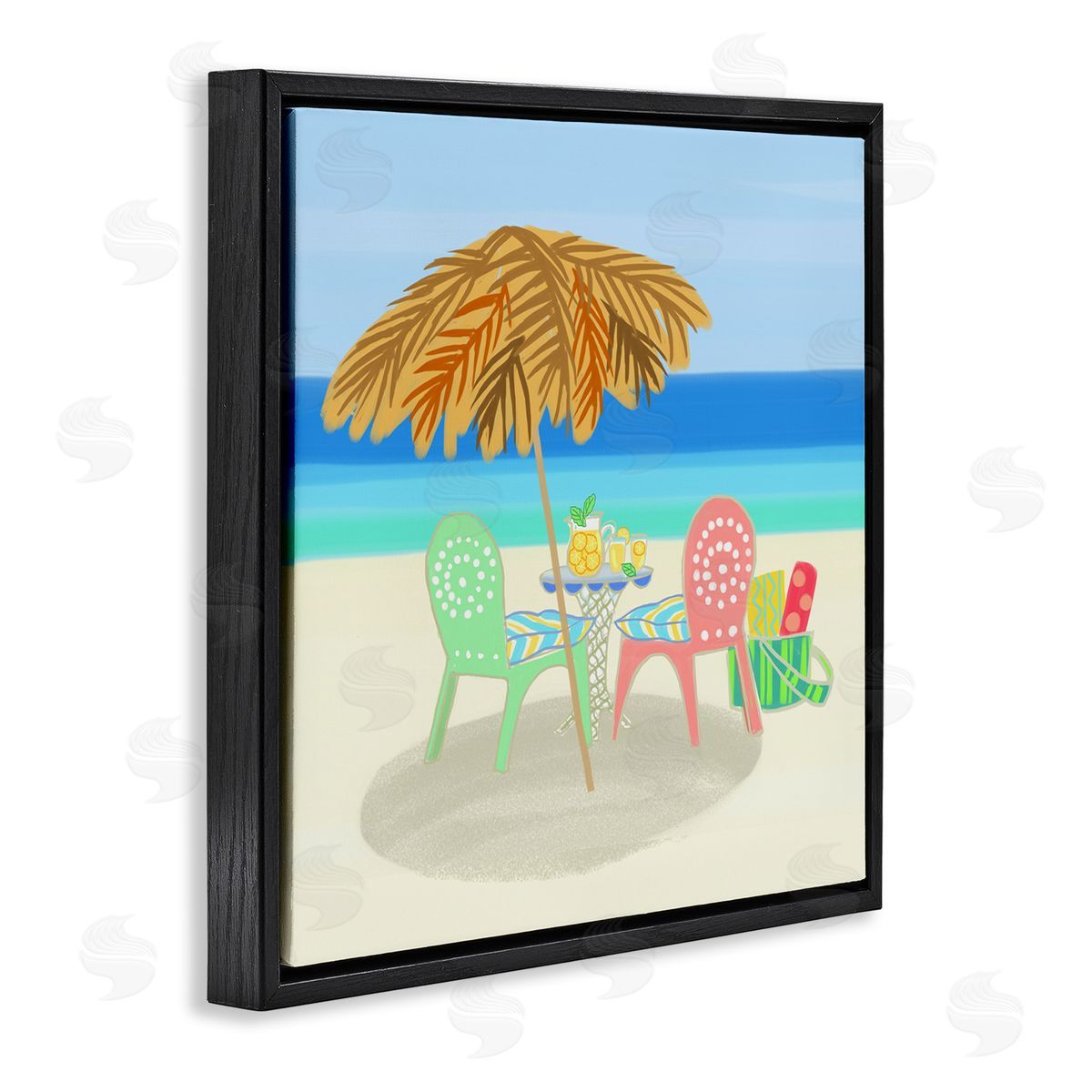 Maret Hensick Relaxing Summer Beach Scene Coastal Vacation Shoreline  Black Floating Frame Canvas Wall Art Print