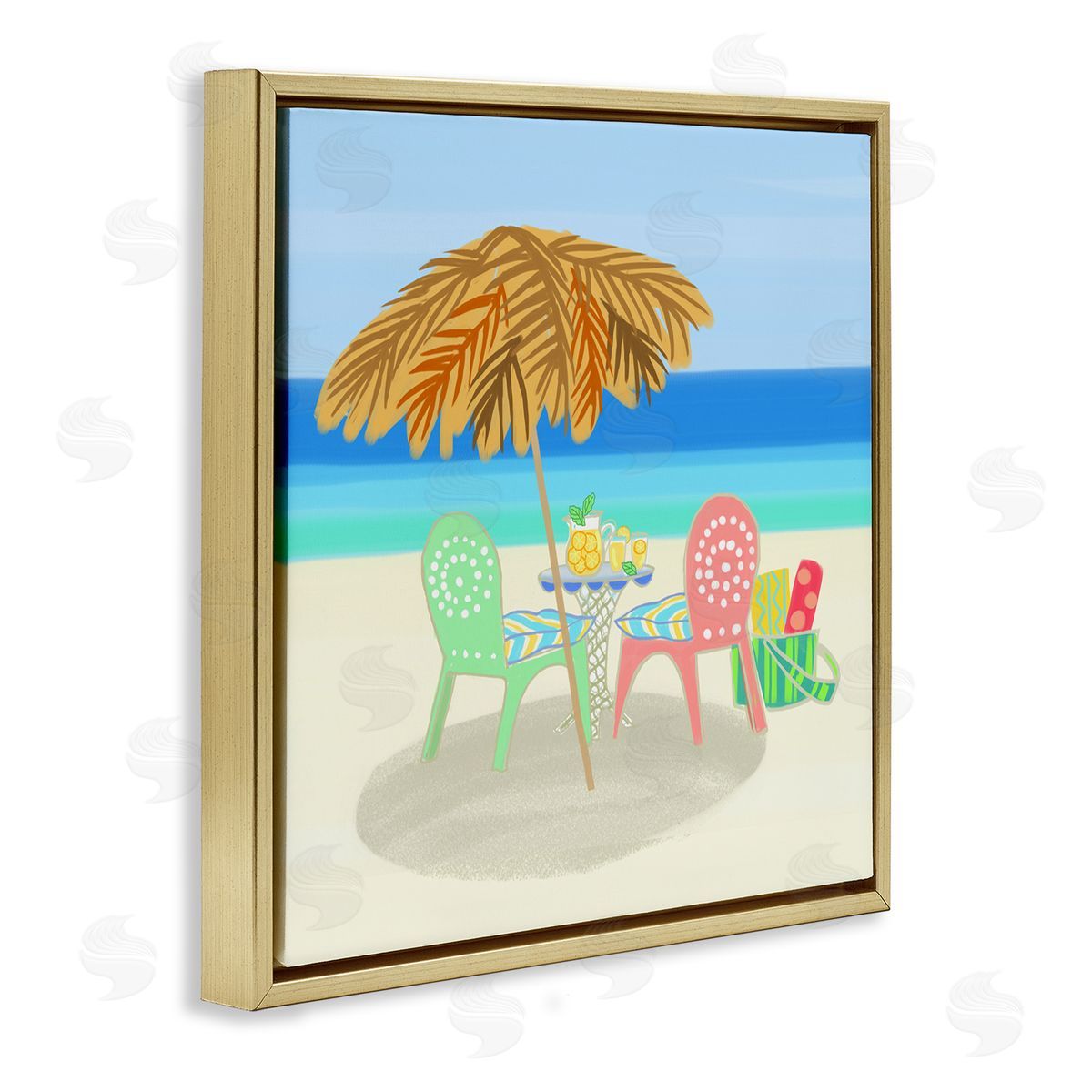 Maret Hensick Relaxing Summer Beach Scene Coastal Vacation Shoreline  Gold Floating Frame Canvas Wall Art Print