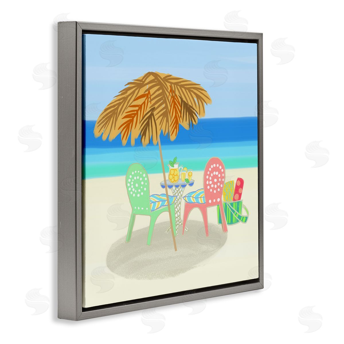 Maret Hensick Relaxing Summer Beach Scene Coastal Vacation Shoreline  Gray Floating Frame Canvas Wall Art Print