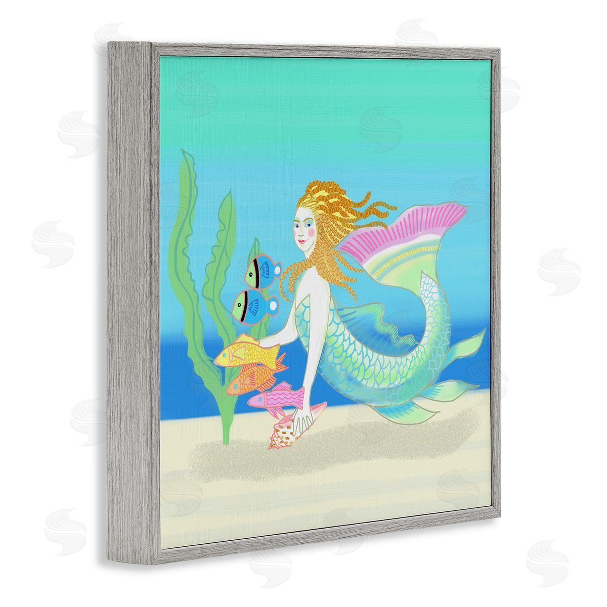 Maret Hensick Underwater Mermaid & Fish Swimming Ocean Seaweed Gray Framed Glicee Wall Art Print
