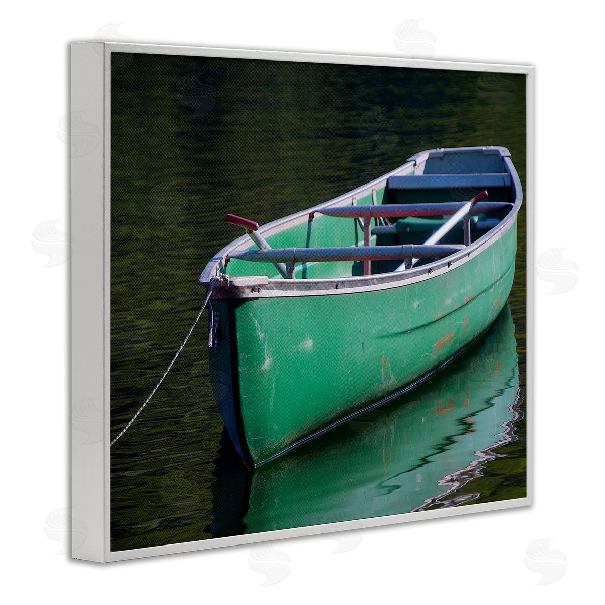 Stupell Studio Green Rowboat Canoe Floating Lake Dock Photography  White Framed Giclee Wall Art Print