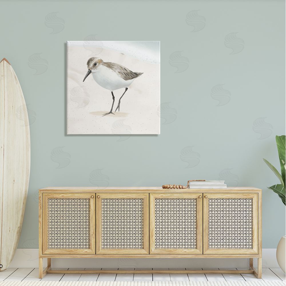 Lucca Sheppard Stepping Sandpiper Bird Ocean Shoreline Beach Scene Canvas Wall Art in Room