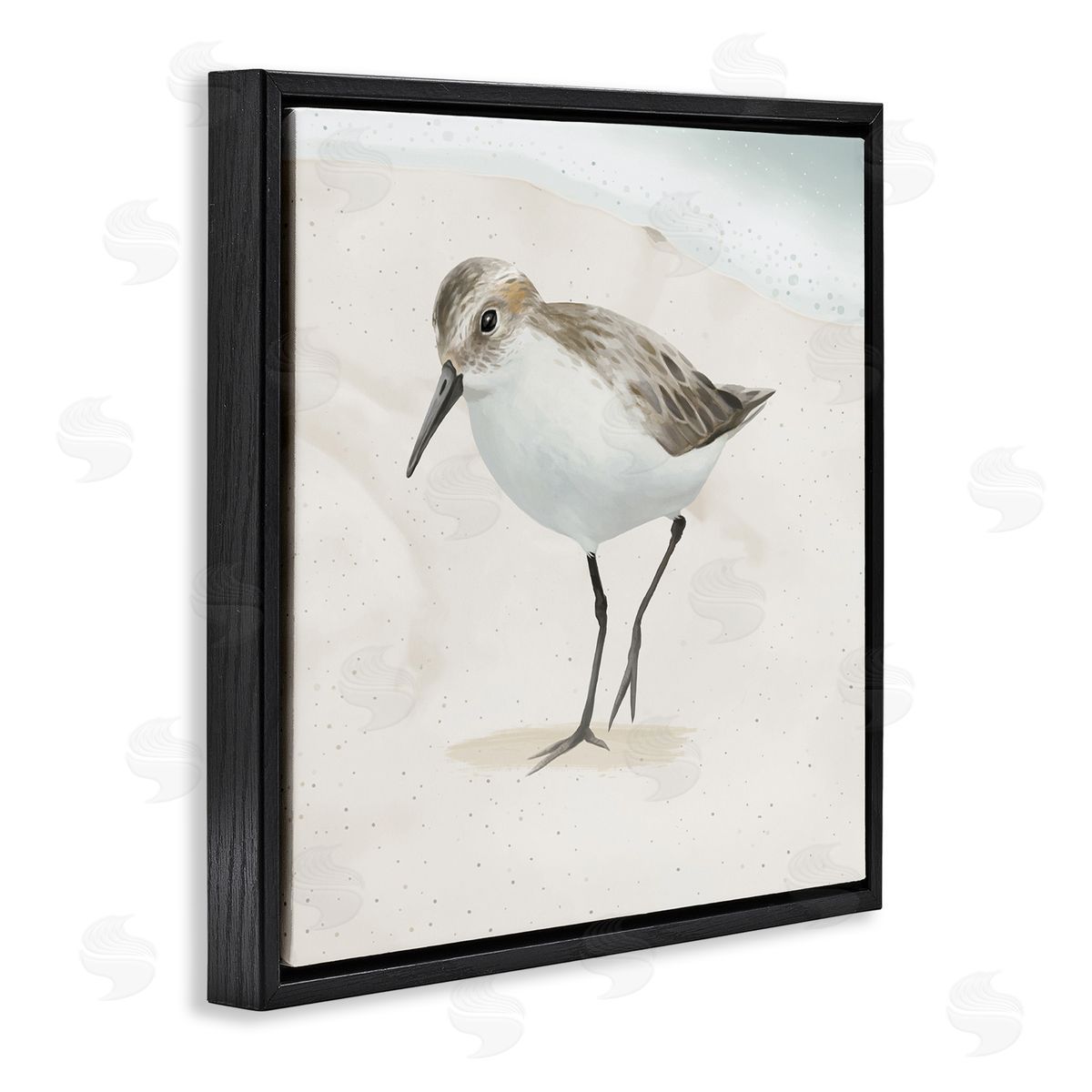 Lucca Sheppard Stepping Sandpiper Bird Ocean Shoreline Beach Scene Black Floating Frame Canvas Wall Art Print