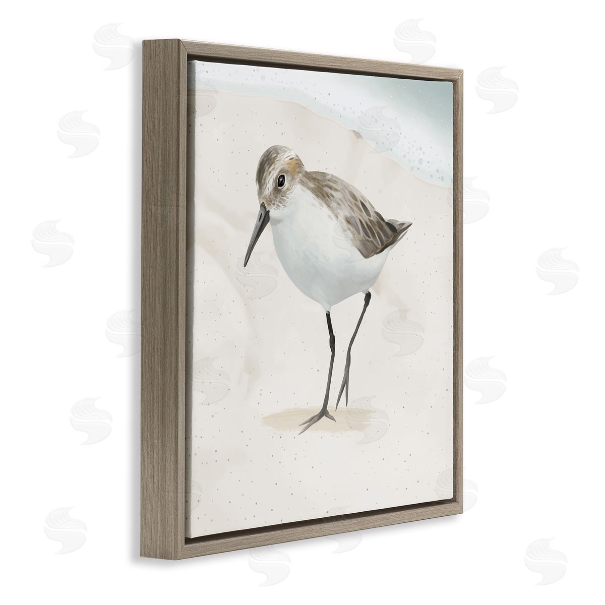 Lucca Sheppard Stepping Sandpiper Bird Ocean Shoreline Beach Scene Brown Floating Frame Canvas Wall Art Print