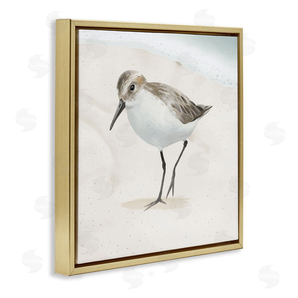 Lucca Sheppard Stepping Sandpiper Bird Ocean Shoreline Beach Scene Gold Floating Frame Canvas Wall Art Print