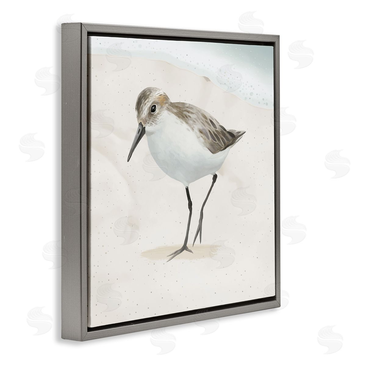 Lucca Sheppard Stepping Sandpiper Bird Ocean Shoreline Beach Scene Gray Floating Frame Canvas Wall Art Print
